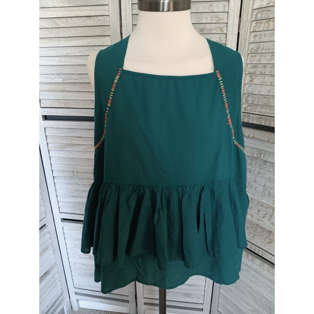 NWT World Market Ruffle Sleeveless Blouse Sz. S/M Embroidered Detail Oversized